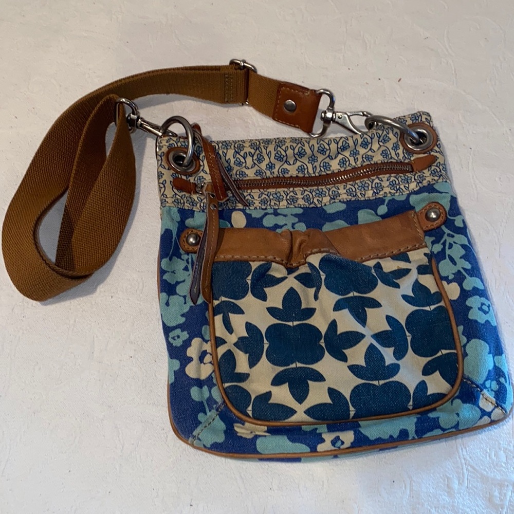 Vintage Fossil crossbody purse blue beige brown